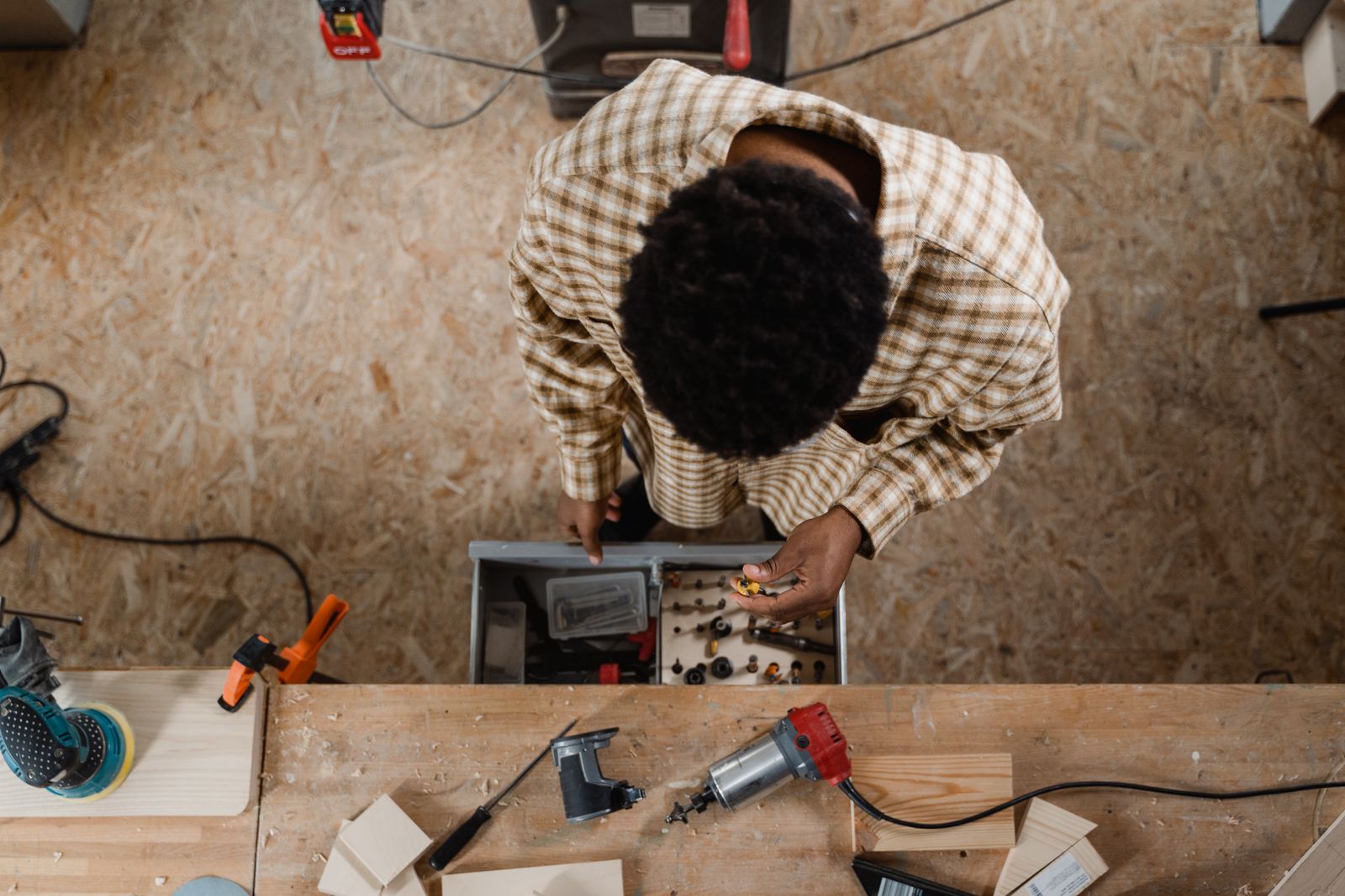 Tools organized in woodworking shop
